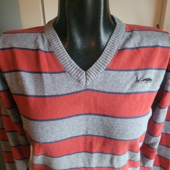 Jack And Jones Red And Grey Striped V Neck Sweater S - Picture 3 of 5
